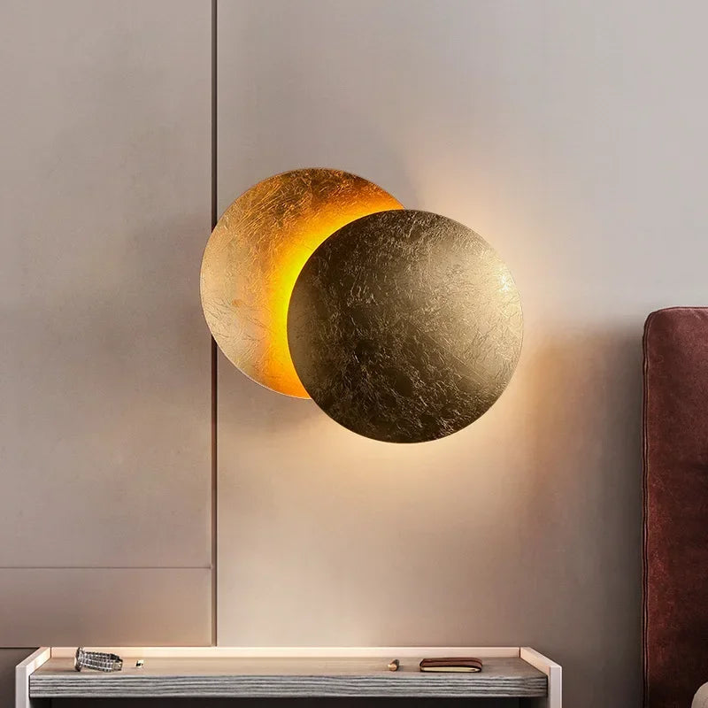 Afralia™ Rotatable Solar Eclipse LED Wall Lights in Black Gold Texture