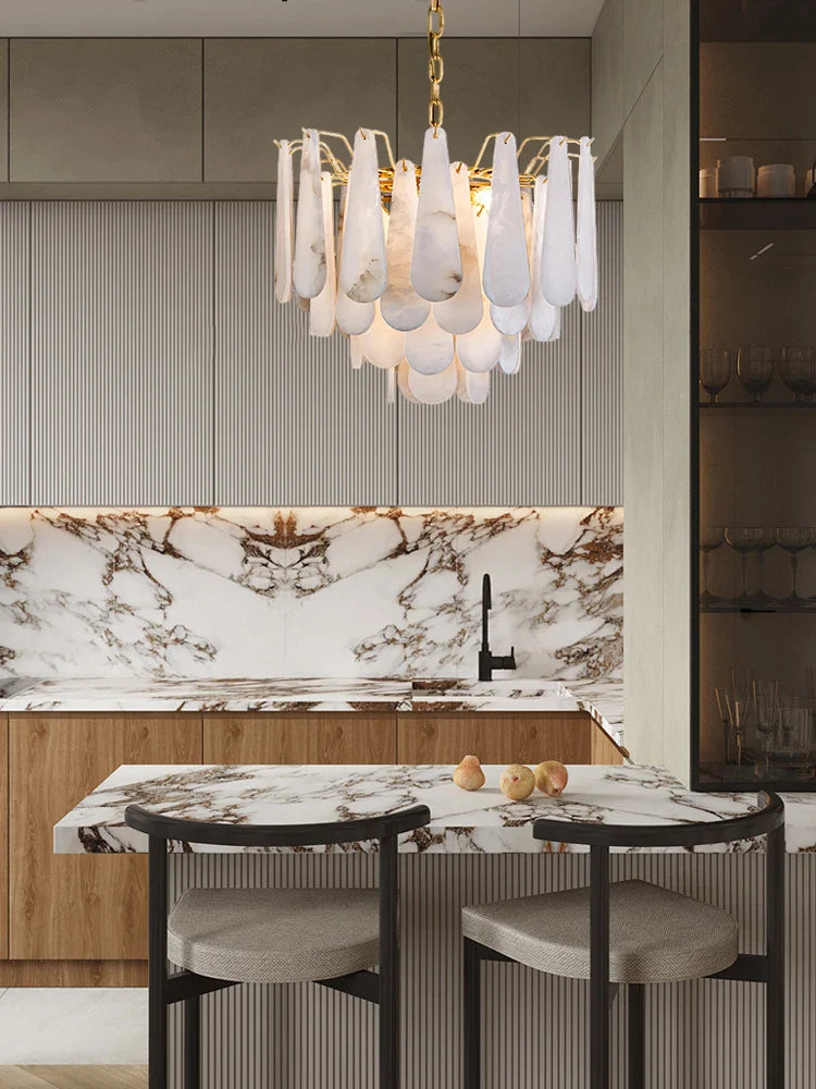 Afralia™ Marble Water Drop LED Chandelier: Trendy Alabaster Lustre Suspension Lighting for Living Room