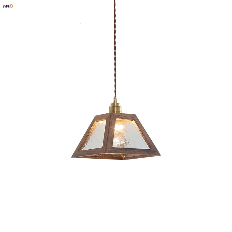 Afralia™ LED Glass & Wood Pendant Light for Aisle, Coffee Living Room - Japanese Style