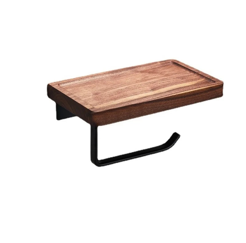 Afralia™ Black Walnut Bathroom Set: Towel Rack, Bar, Shelf, Toilet Paper Holder, Brush Stand