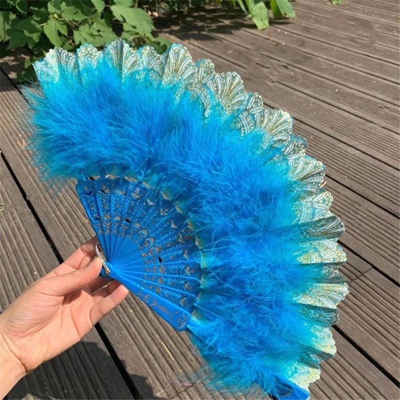 Afralia™ Velvet Feather Fan: Chinese Folding Performance Prop for Cheongsam Ornaments