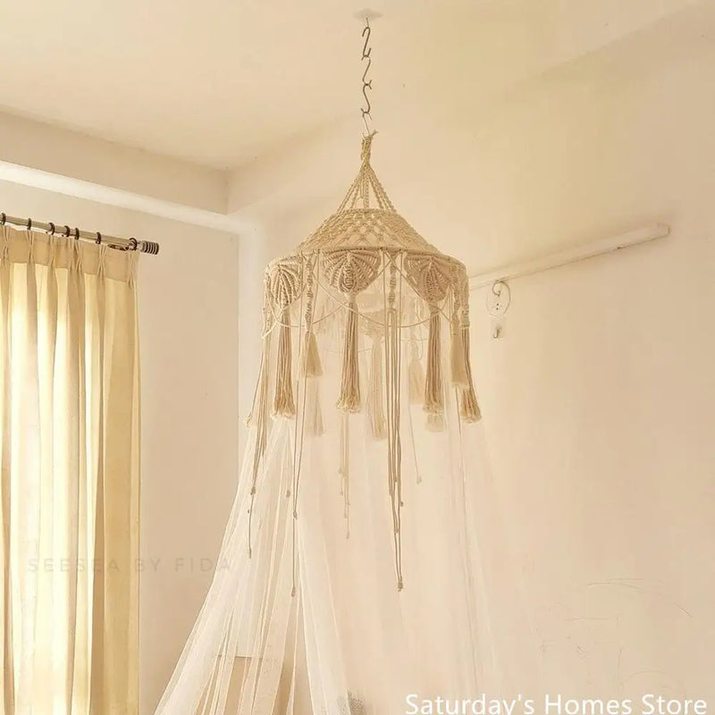 Macrame Lampshade Tapestry Bed Curtain Wall Hanging by Afralia™