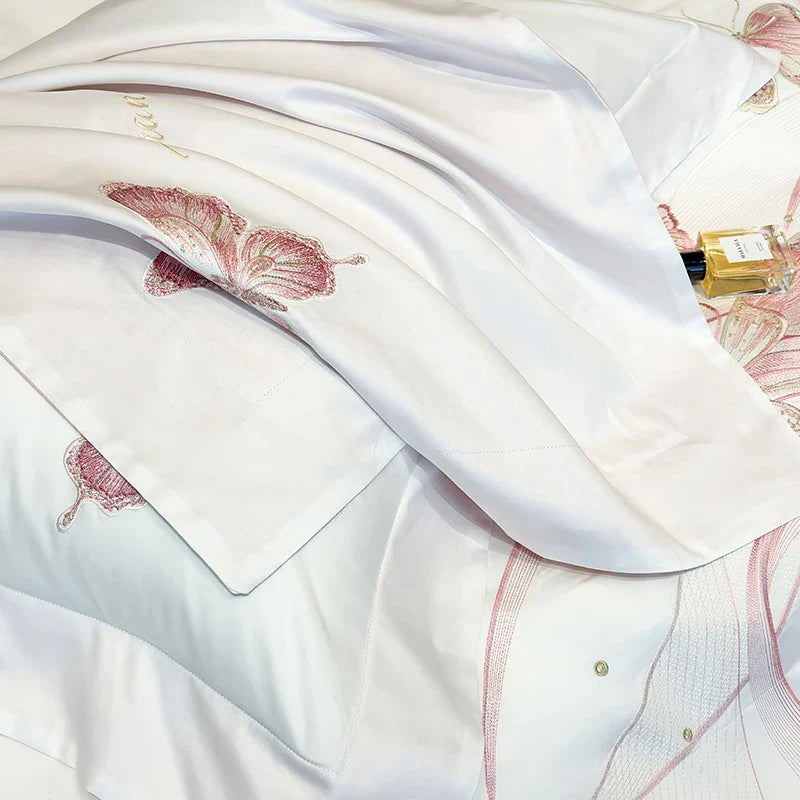 Afralia™ Butterfly Embroidery 100% Egyptian Cotton Bedding Set with Luxury Duvet Cover