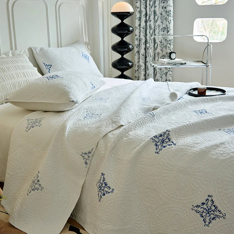 Afralia™ Cotton Quilted Embroidered Bedspread Set
