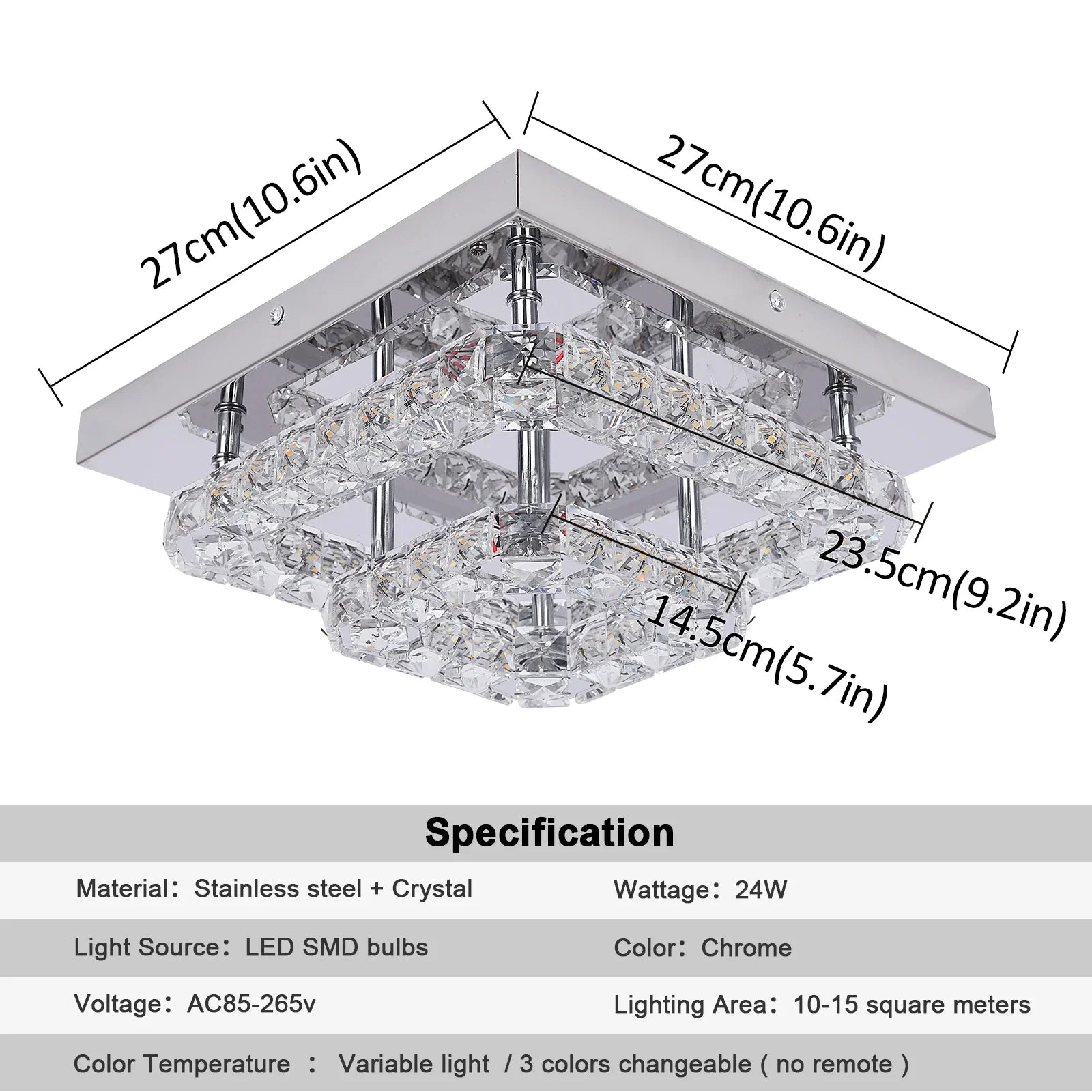 Afralia™ Crystal LED Square Chandelier Ceiling Lamp for Bedroom Living Room Home Decor