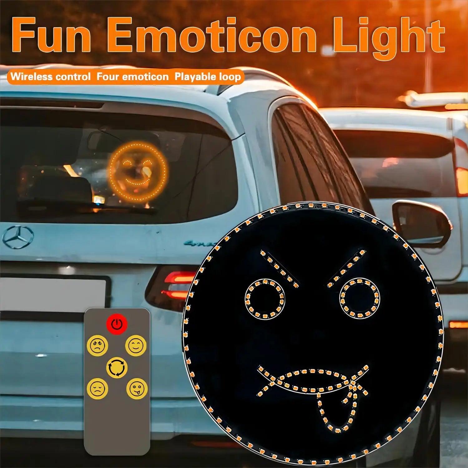 Afralia™ Funny Emoticon LED Sign Light with Remote Control for Car Back Window