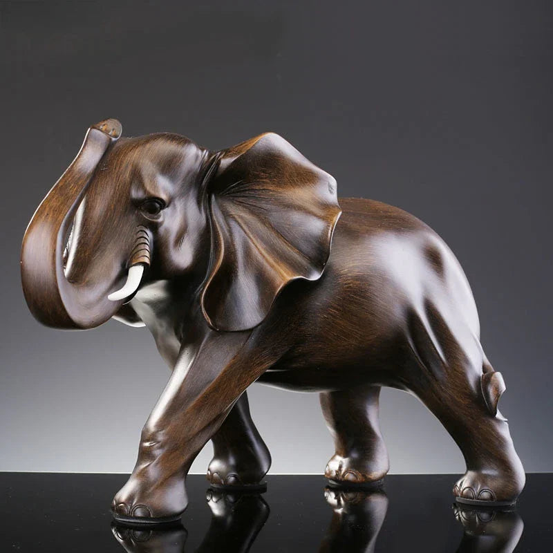 Afralia™ Resin Elephant Statue Desk Decoration Ornaments - Simulated Wood Animal Sculpture