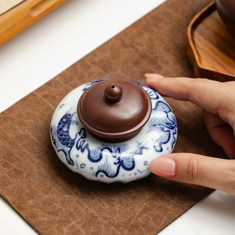 Afralia™ Blue White Porcelain Teacup Tray Set, Chinese Retro Home Decor Accessory