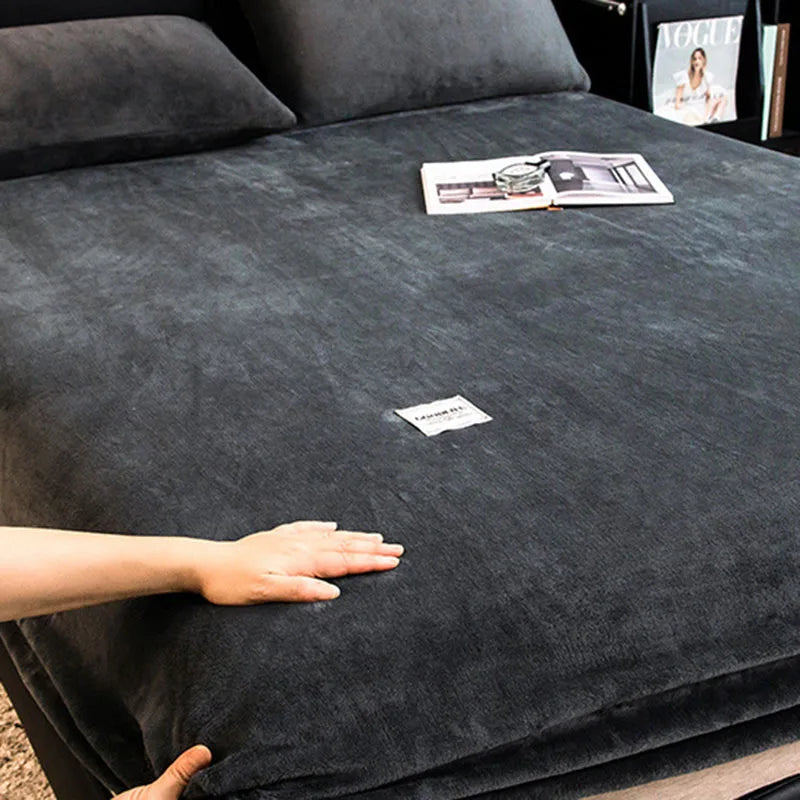 Afralia™ Winter Velvet Fitted Bed Sheet: Nordic Plush Mattress Cover, Warm & Non-Slip