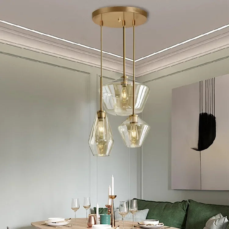 Afralia™ Glass Chandelier: Amber Pendant Lights for Dining, Living Room, Bedroom, Hotel, Cafe
