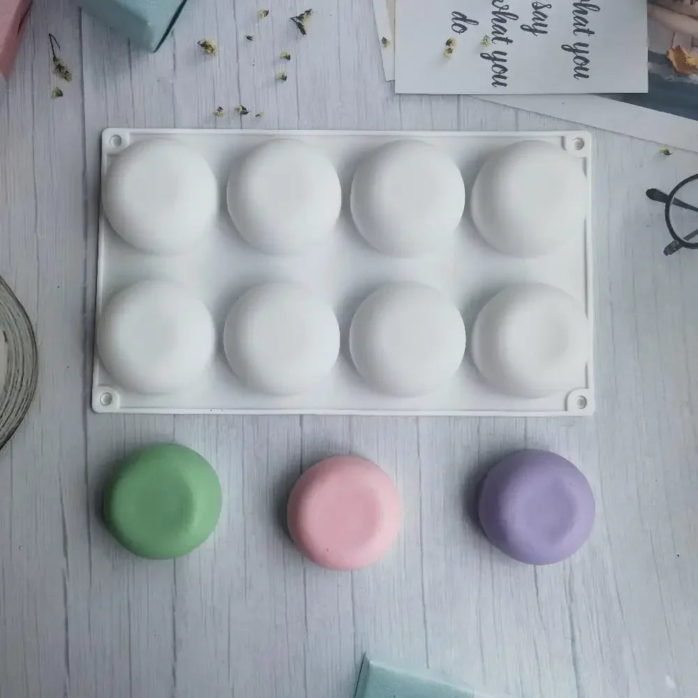 Afralia™ Silicone Cake Mold - 8 Cavity Flat Round Bakeware Pan for Desserts