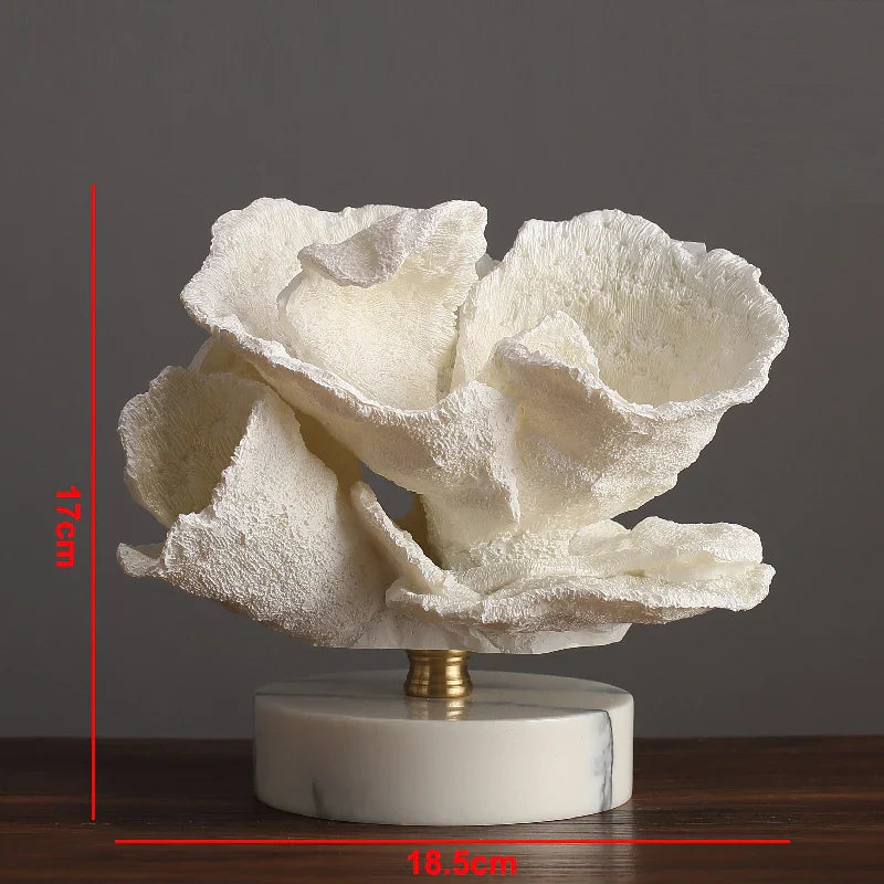 Afralia™ White Coral Decoration on Marble Base: Elegant Resin Craft for Home & Wedding