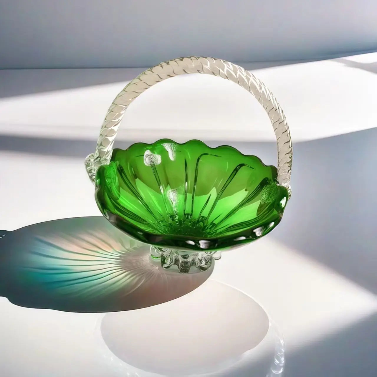 Afralia™ Crystal Handle Fruit Basket Glass Tray for Coffee Table, Elegant Living Room Decor
