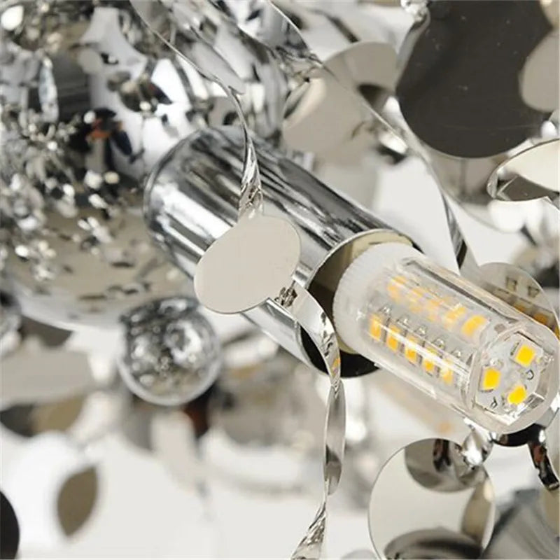 Afralia™ Chrome Leaf Chandelier: Nordic Stainless Steel Ceiling Light