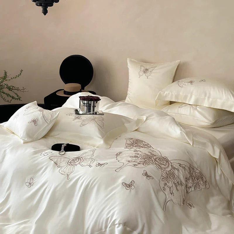 Afralia™ Butterfly Flowers Embroidery 800TC Eucalyptus Fiber Bedding Set