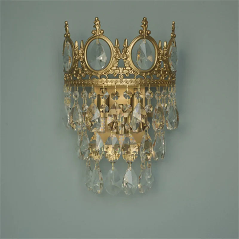 Afralia™ Crown Crystal Chandelier - Golden Vintage LED Pendant for Elegant Indoor Lighting