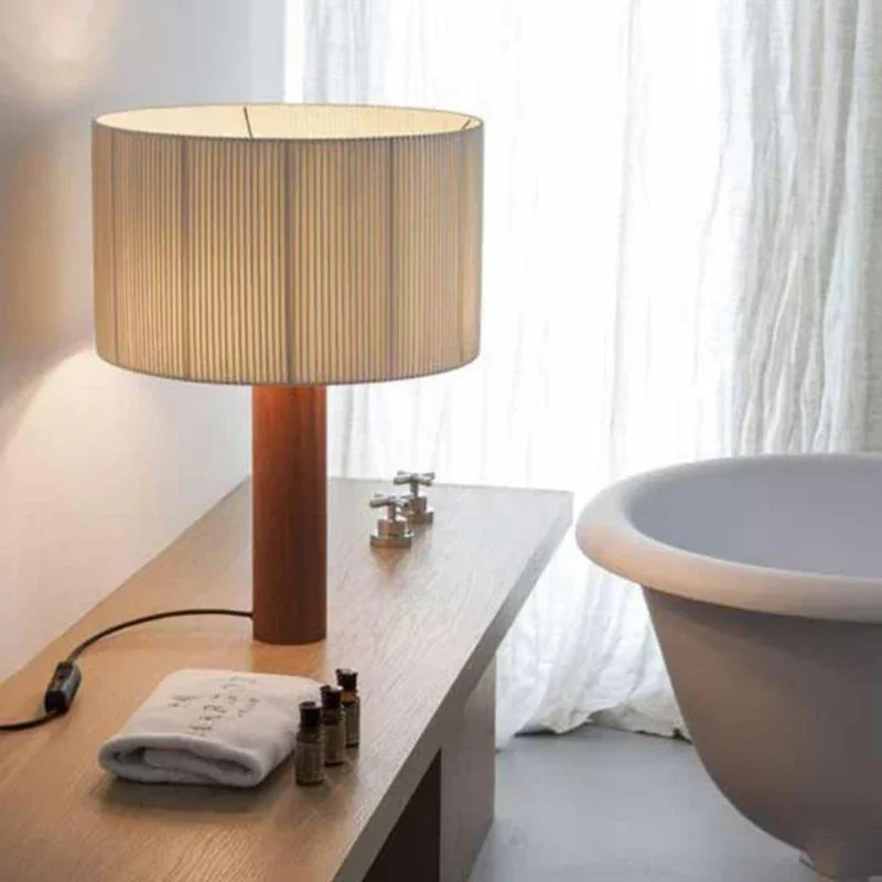 Afralia™ Solid Wood Table Lamp with Fabric Shade for Living Room and Bedside