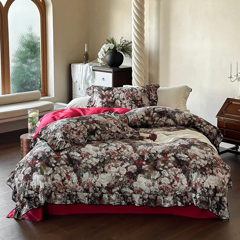 Afralia™ 1000TC Egyptian Cotton Floral Bedding Set: Duvet Cover, Flat/Fitted Sheet, Pillowcase