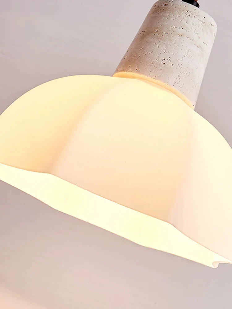 Afralia™ Stone Glass LED Chandelier: Romantic Flower Bedside Pendant Light Cream E27 Bulb