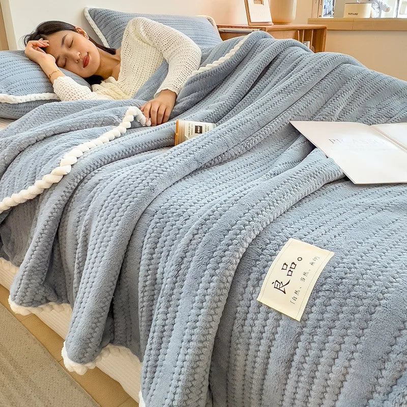 Afralia™ Double Sided Jacquard Milk Velvet Blanket - Winter Warm Sofa Cover