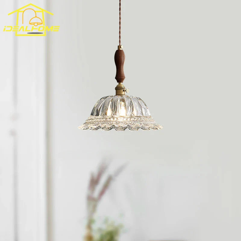 Afralia™ French Ins Walnut Brass Glass Pendant Lights LED E27 for Kitchen Island Restaurant