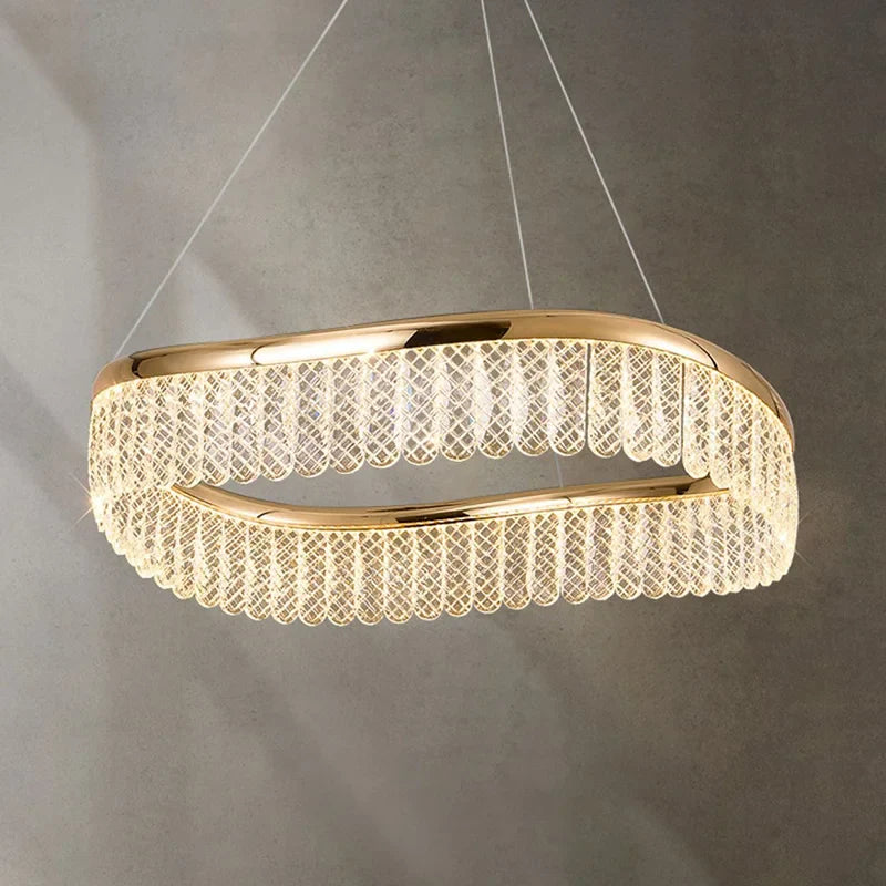 Afralia™ Golden Crystal Chandelier Luxury Round Pendant Lamparas Art Decor Fixture