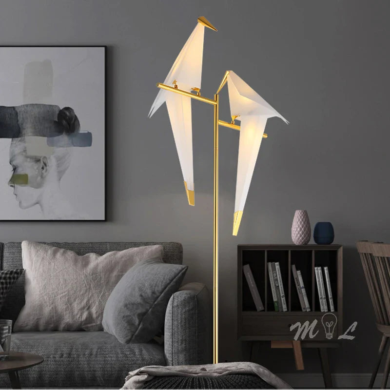 Afralia™ Gold Origami Bird Floor Lamp: Modern Home Decor and Reading Light