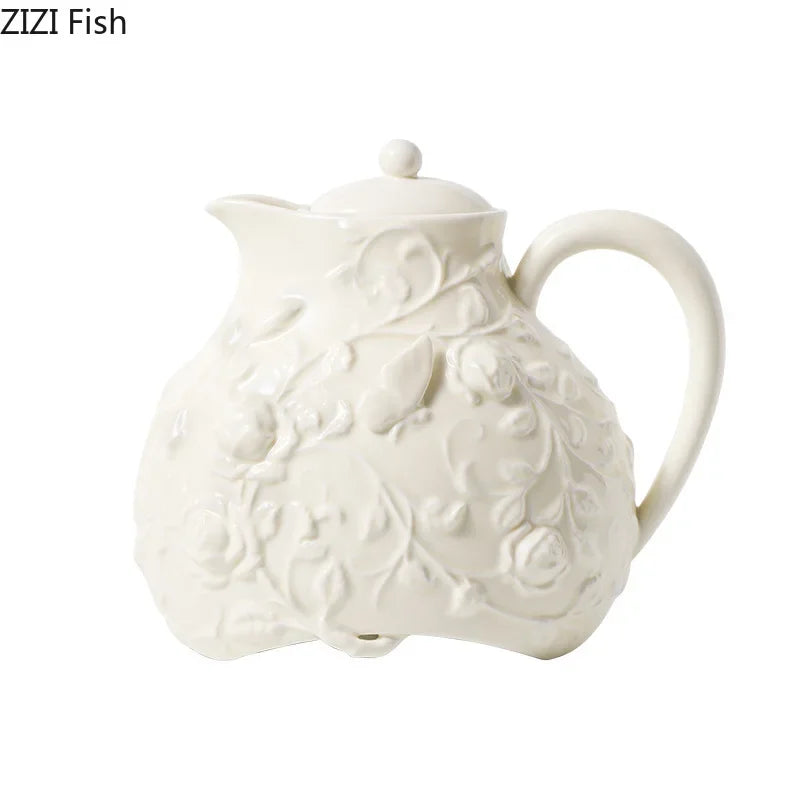 Afralia™ White Floral Ceramic Cup & Saucer Set for Elegant Dining Experience