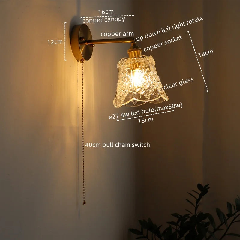 Afralia™ Vintage LED Wall Light Glass Copper Applique Da Parete