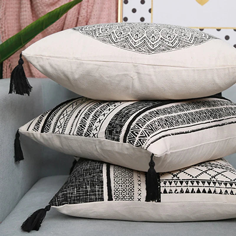 Afralia™ Morroco Boho Cushion Cover 30X50/45X45cm with Tassels, Nordic Style Printed Pillowcase