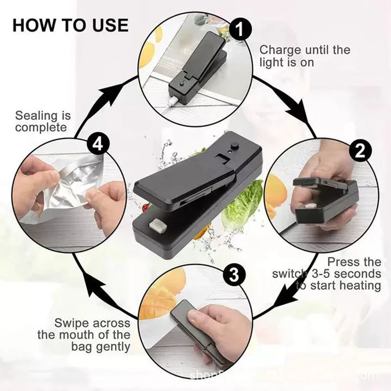 Afralia™ Mini Heat Sealer, USB Rechargeable Bag Clip, Kitchen Gadget