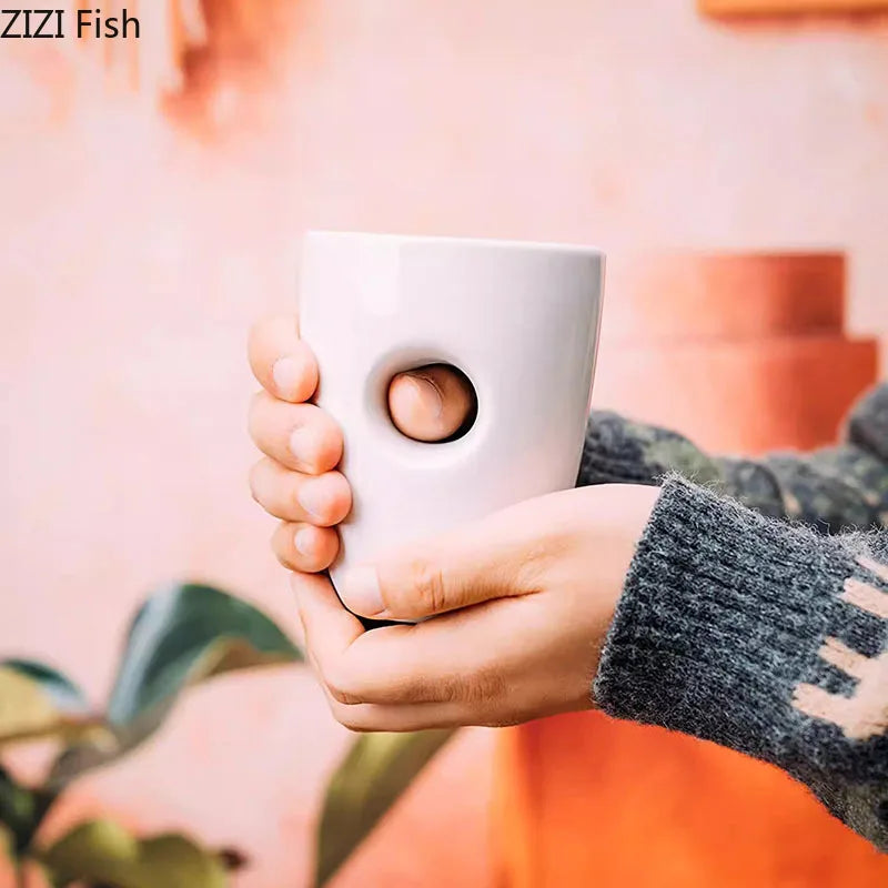 Afralia™ Hollow White Ceramic Cups Set of 2 Dining Coffee Teacup Juice Container