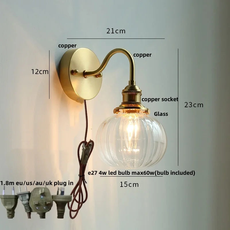 Afralia™ Crystal LED Wall Sconce Brass Mirror Light Modern Nordic Pull Chain Switch