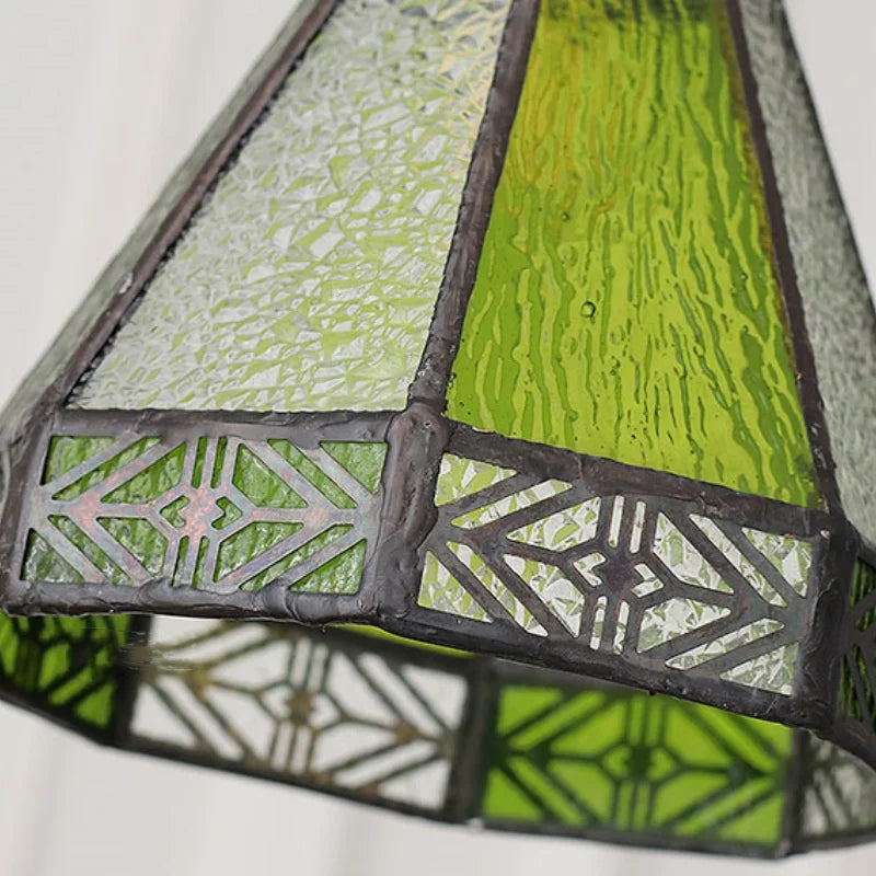 Afralia™ Loft Green Tiffany Glass LED Pendant Lights with Copper Knob Switch