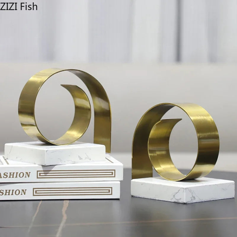 Afralia™ Golden Spiral Bookend Set with Marble Base for Stylish Desk & Library Decor
