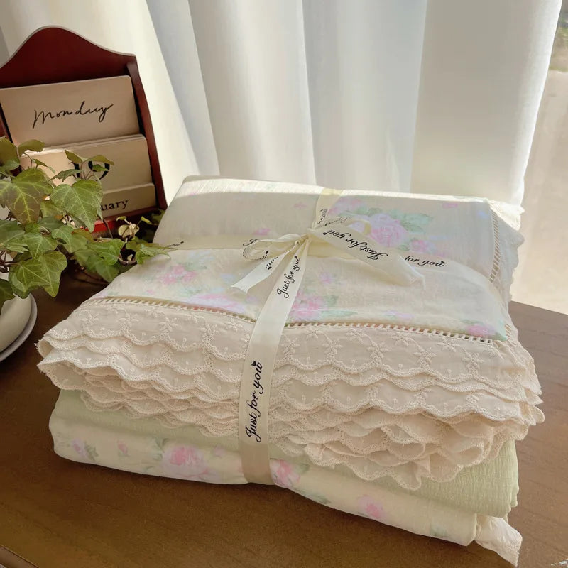 Afralia™ Hollow Lace Bedding Set: Fitted Sheet, Quilt Cover, Pillowcase - Skin-Friendly & Cozy