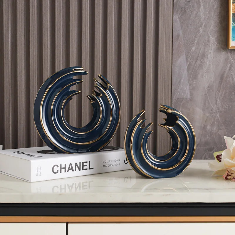 Afralia™ Nordic Wave Ceramic Statue Decoration for Living Room, Office, or Bedroom