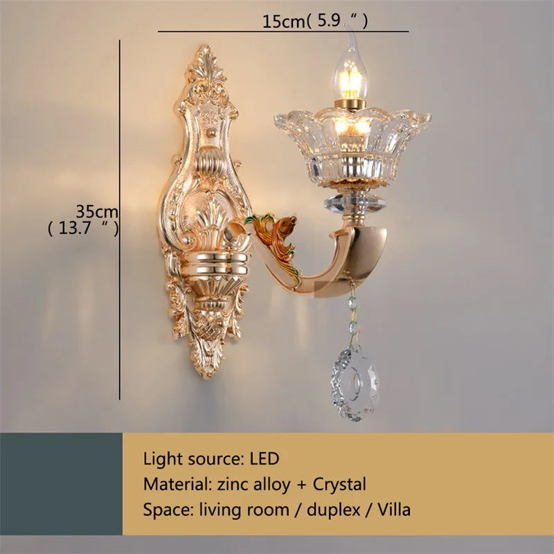 Afralia™ Gold Crystal Wall Sconce LED Lamp for Home Bedroom & Living Room