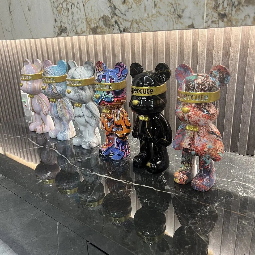 Resin Colorful Bear Statue by Afralia™: Urban Street Art Decor - Cool Shelf Decor