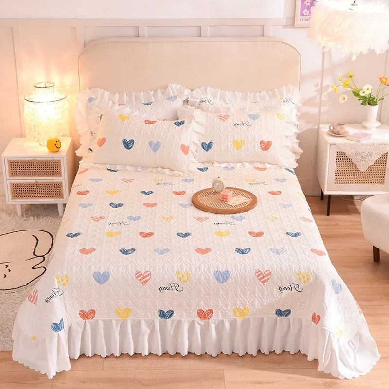Afralia™ Princess Chiffon Printed King Size Bedspread, Quilted Cotton Bed Cover