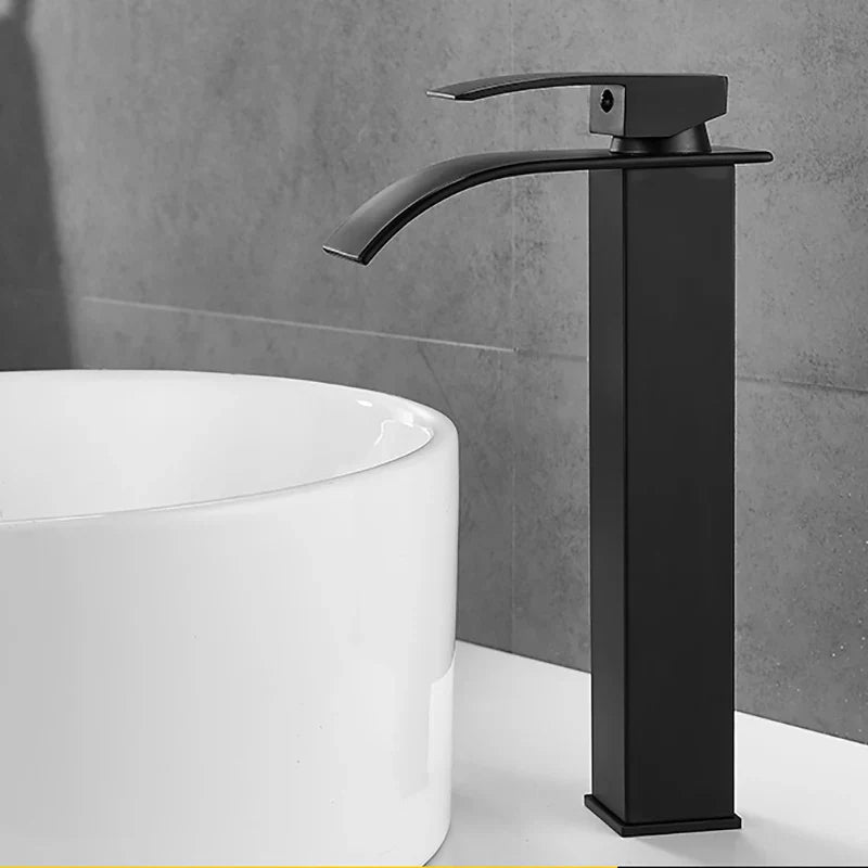 Afralia™ Matte Black Waterfall Basin Faucet Hot/Cold Mixer Tap for Bathroom Sink