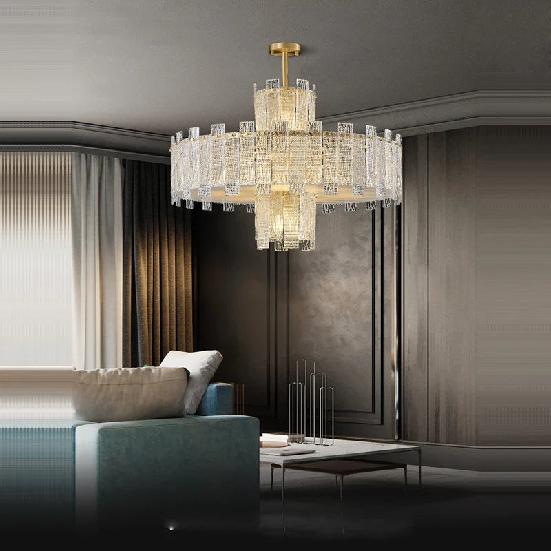 Afralia™ Art Deco Golden Copper Glass Chandelier LED Lighting Fixture
