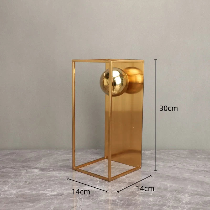 Afralia™ Geometric Gold Frame Sculpture Decorative Figurines Metal Home Decor