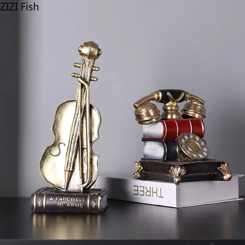 Afralia™ Modern Golden Violin/Sax Ornament, Desk Sculpture, Room Decor, Aesthetic Crafts