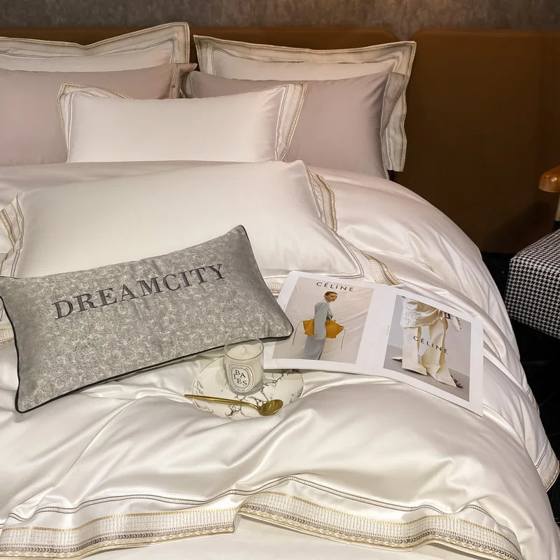 Afralia™ Luxury Embroidery King Size 600TC Egyptian Cotton Bedding Set