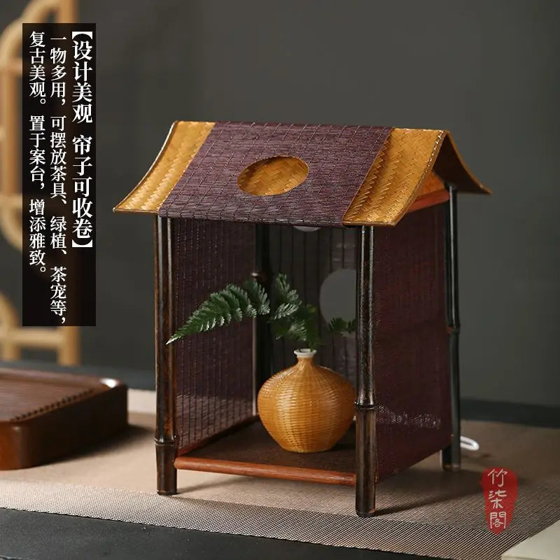 Afralia™ Purple Bamboo Weave Table Lamp Zen Style Handicraft