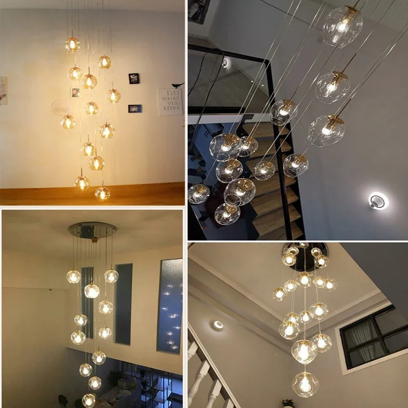 Afralia™ Rotating Stairwell LED Chandelier Glass Ball Modern Minimalist Nordic Long Chandelier