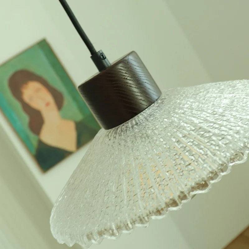 Afralia™ Clear Glass LED Pendant Light Fixture Wood Hanging Lamp