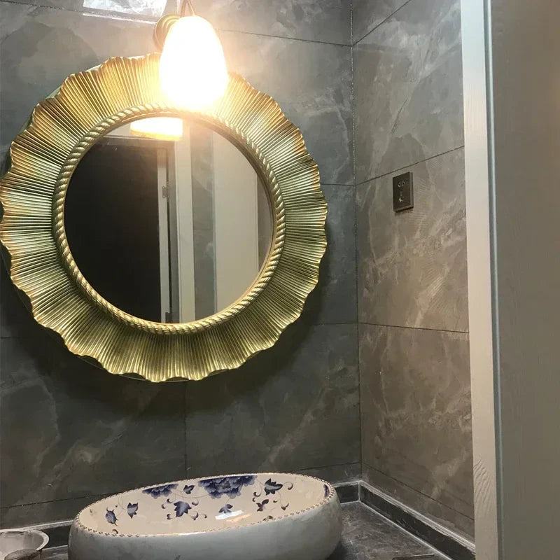 Afralia™ Sunflower Vintage Round Decorative Mirror for Living Room, Bedroom, Bathroom