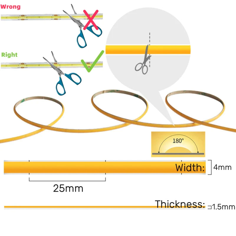 Afralia™ 4mm COB LED Strip Lights - Ultra Slim & Colorful - 480Led/M Linear Tape Lighting